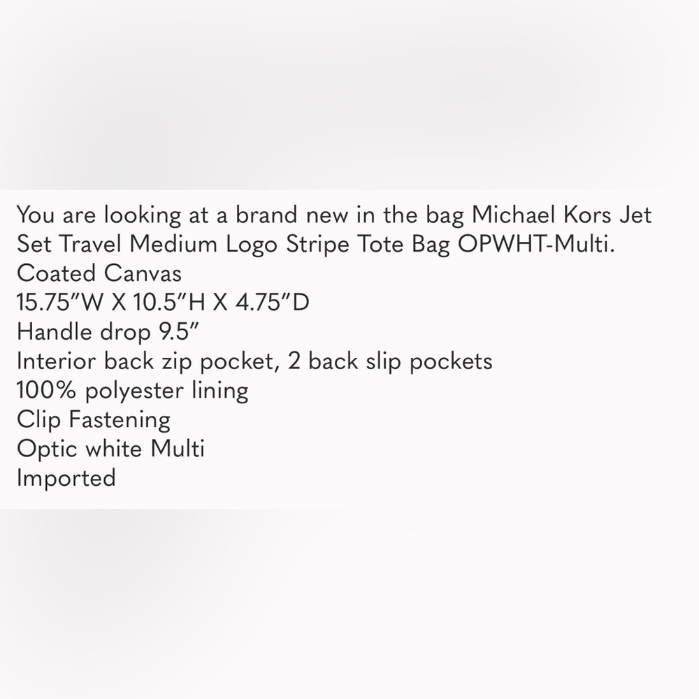 Michael Kors Jet Set Travel Medium Stripe Tote Bag - Picture 7 of 7